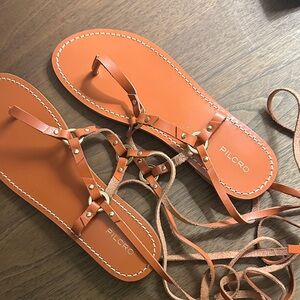 Pilcro Orange Leather Studded Lace-Up Sandals